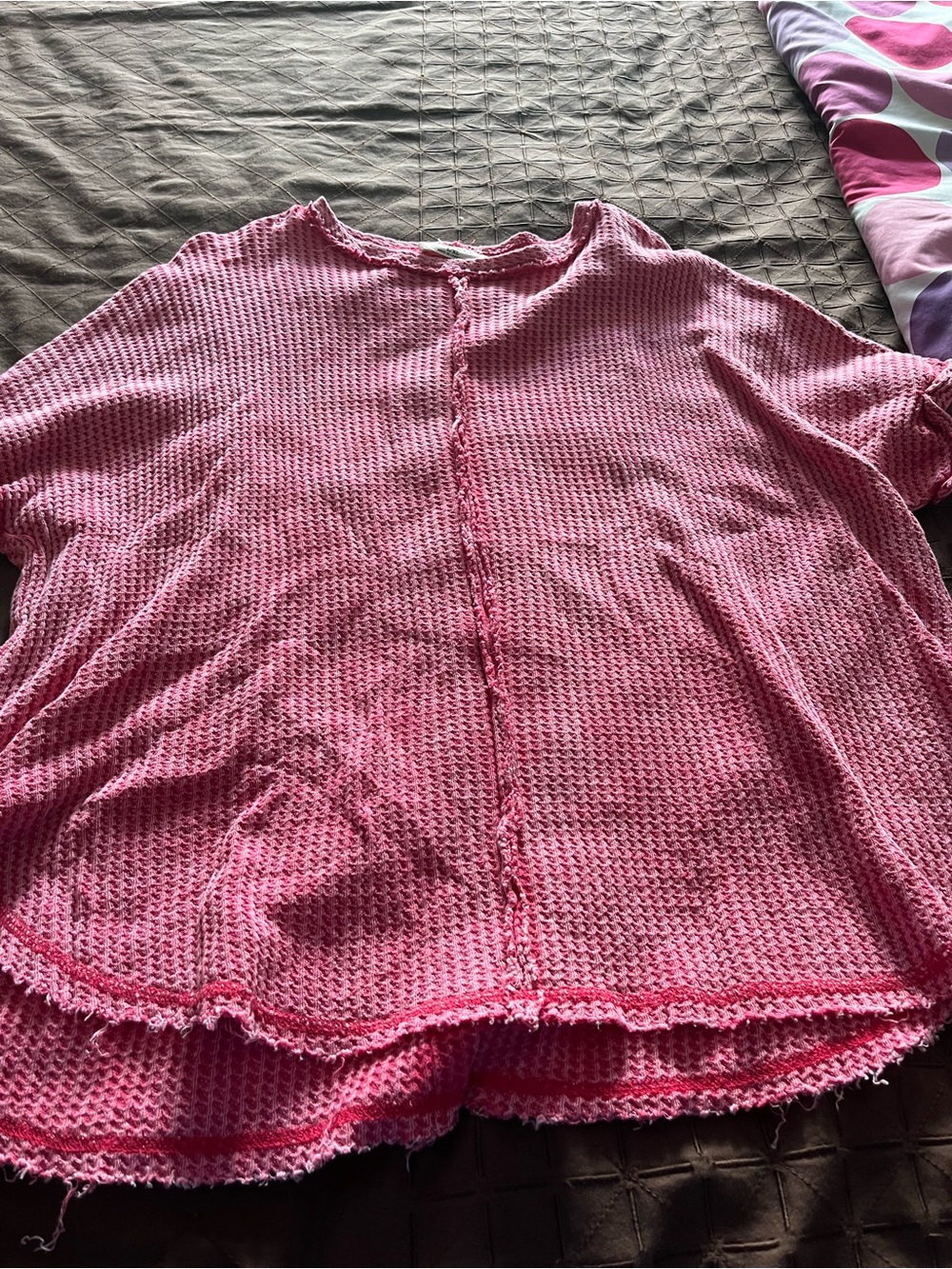 Women's Pink Waffle Knit Short Sleeve Top - Relaxed Fit
